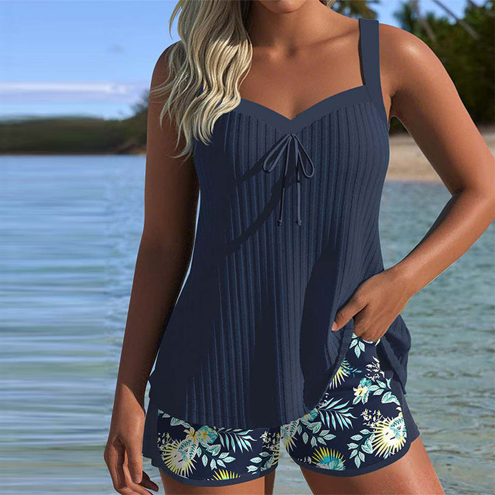 Theresa | Gestreifter Tankini mit Zweiteiligem Strandhöschen