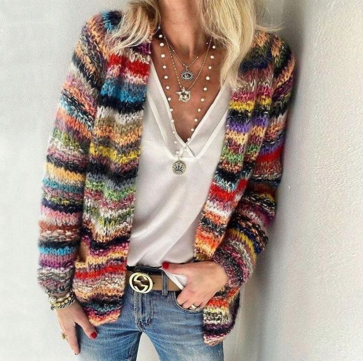 Lena-Marie | Gestreifte Strickjacke mit Farbakzenten