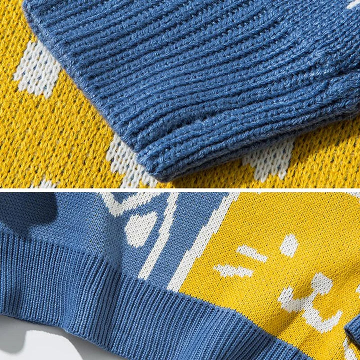 Ernestine | Strickpullover mit Katzenmotiv und Ripp-Details