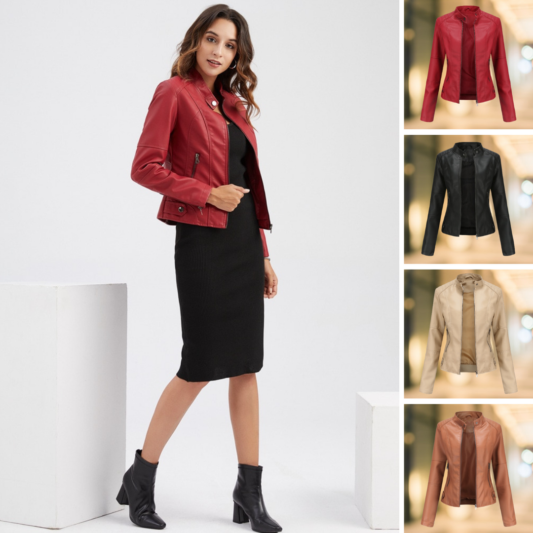 Miriam | Minimalistische Lederjacke mit Stehkragen und schmaler Passform