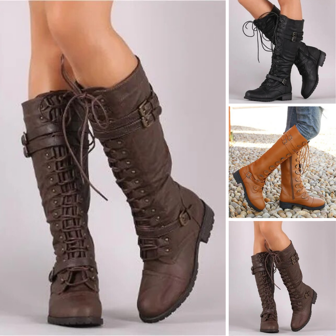 Marie-Rose | Stiefel aus veganem Leder mit Schnürung und Schnallendetail