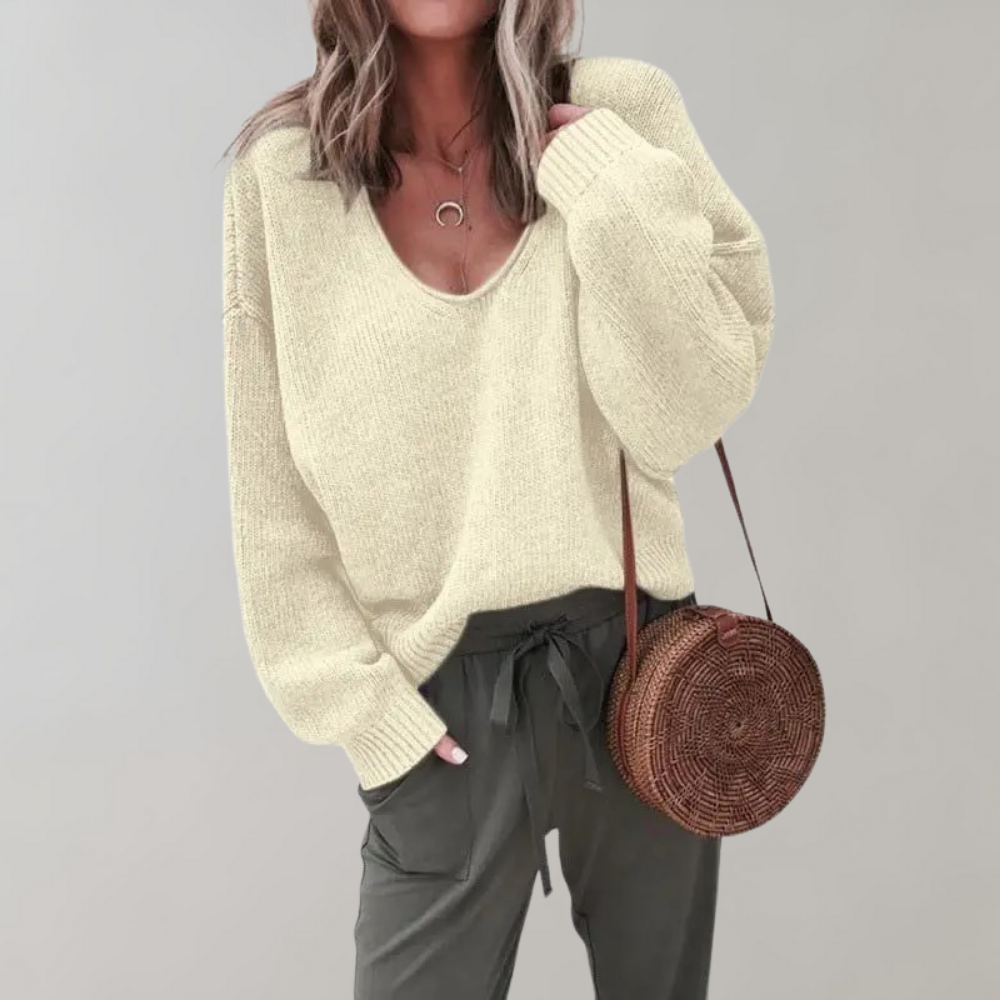 Silvia | Locker gestrickter Pullover mit V-Ausschnitt und weichem Strickstoff