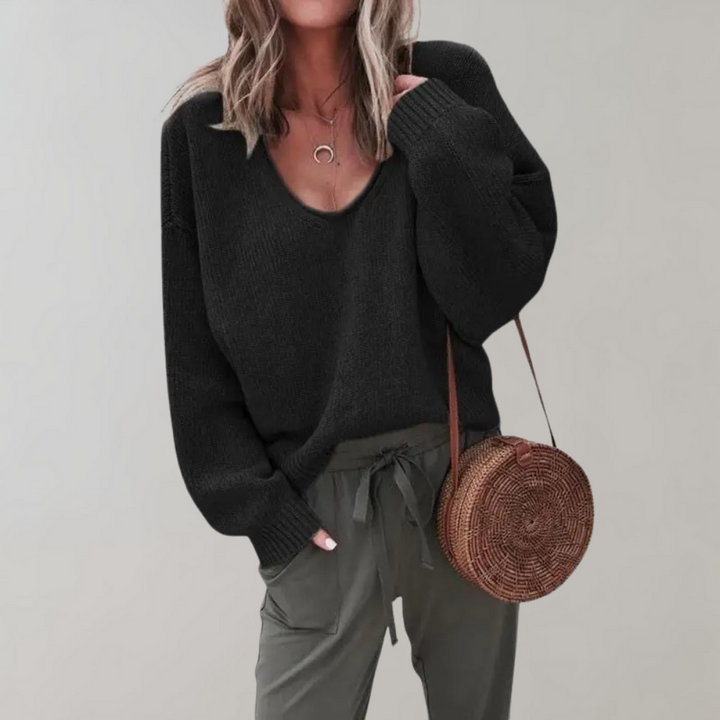 Silvia | Locker gestrickter Pullover mit V-Ausschnitt und weichem Strickstoff