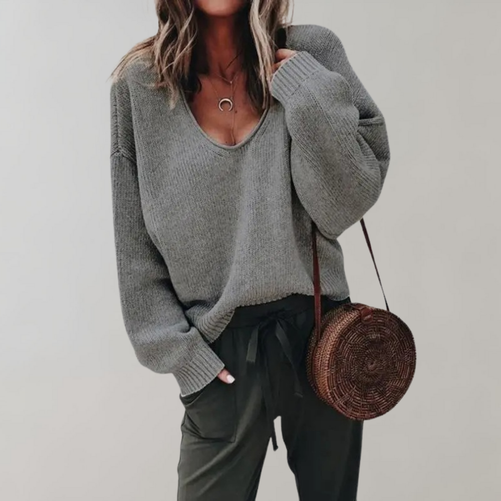 Silvia | Locker gestrickter Pullover mit V-Ausschnitt und weichem Strickstoff