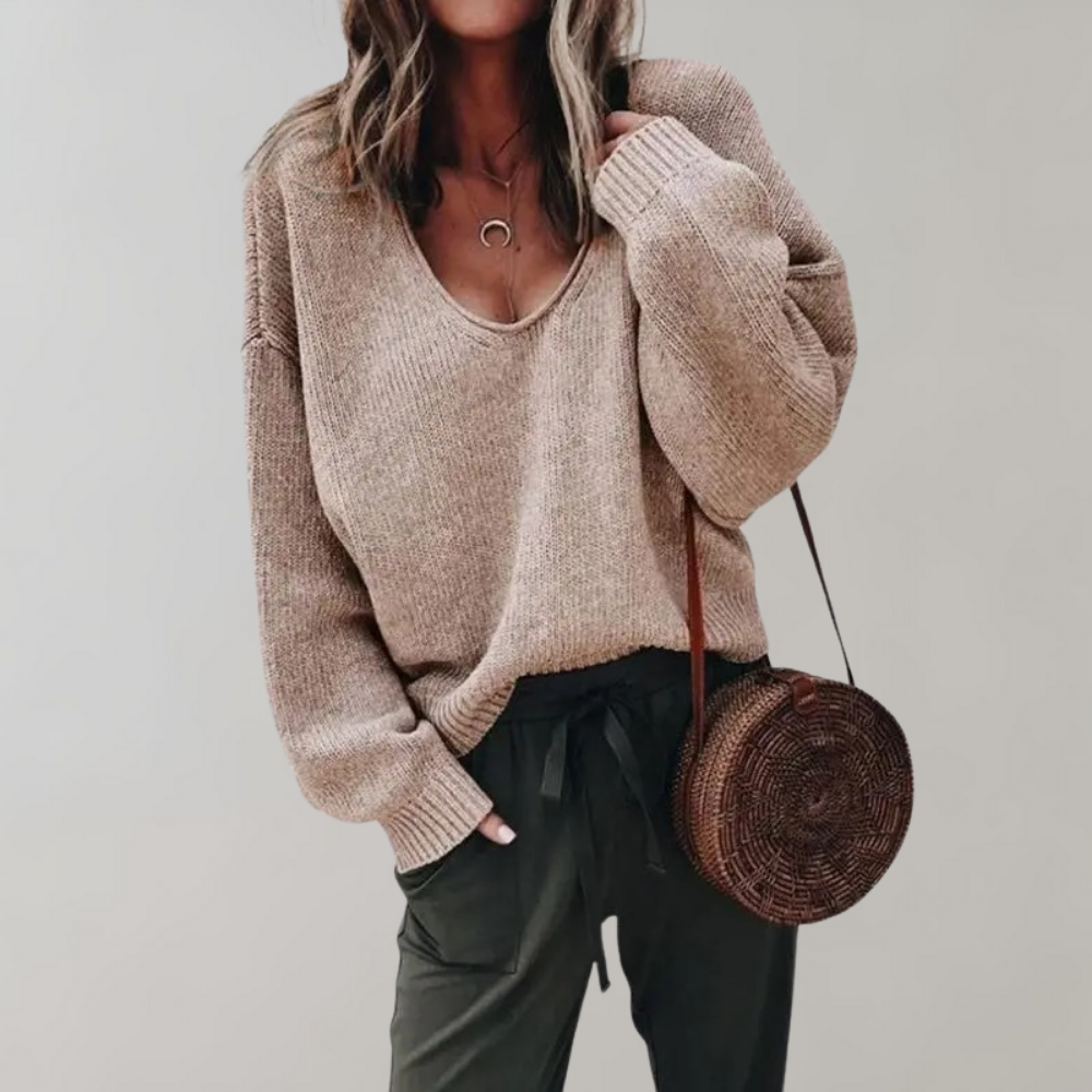 Silvia | Locker gestrickter Pullover mit V-Ausschnitt und weichem Strickstoff