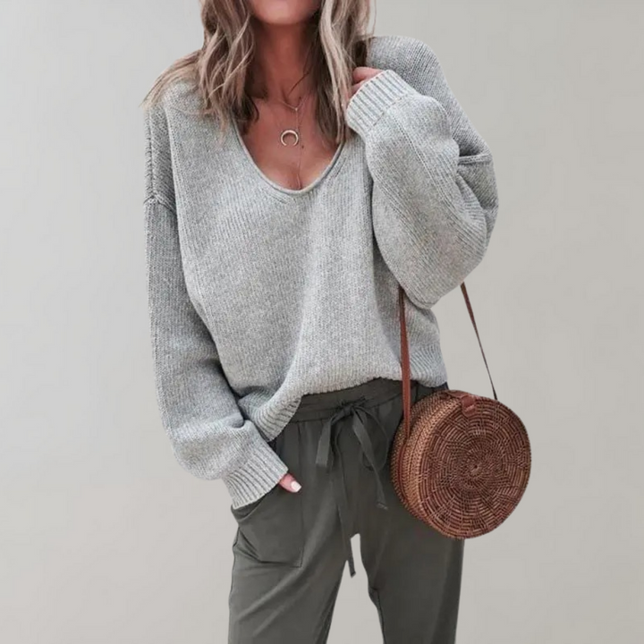 Silvia | Locker gestrickter Pullover mit V-Ausschnitt und weichem Strickstoff