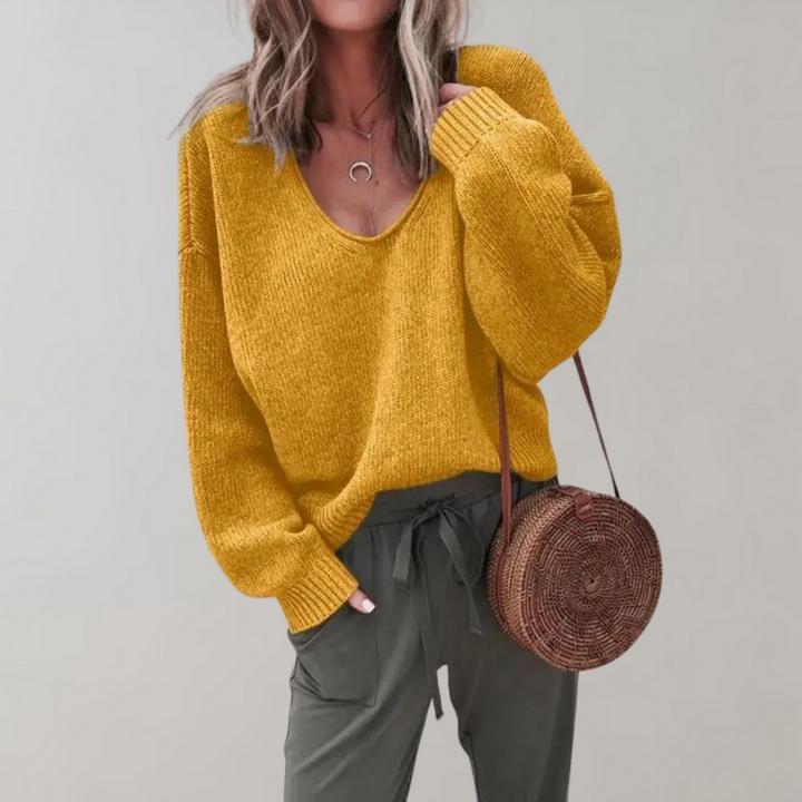 Silvia | Locker gestrickter Pullover mit V-Ausschnitt und weichem Strickstoff