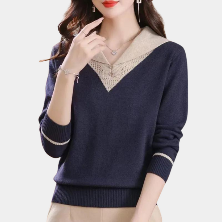 Edith | Strickpullover mit V-Ausschnitt und Knopfdetails