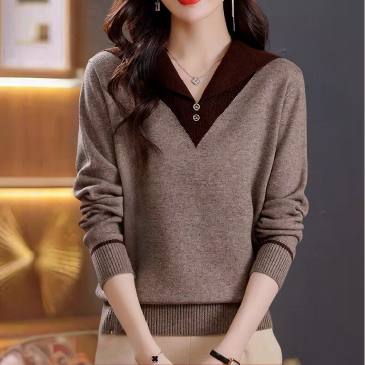 Edith | Strickpullover mit V-Ausschnitt und Knopfdetails