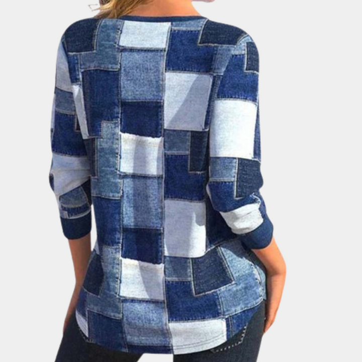 Hanne-Maria | Pullover mit halbem Reißverschluss und geometrischem Muster