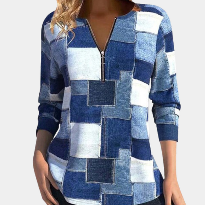 Hanne-Maria | Pullover mit halbem Reißverschluss und geometrischem Muster