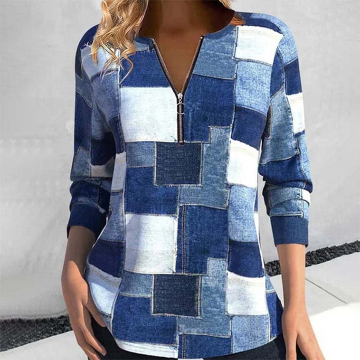 Hanne-Maria | Pullover mit halbem Reißverschluss und geometrischem Muster