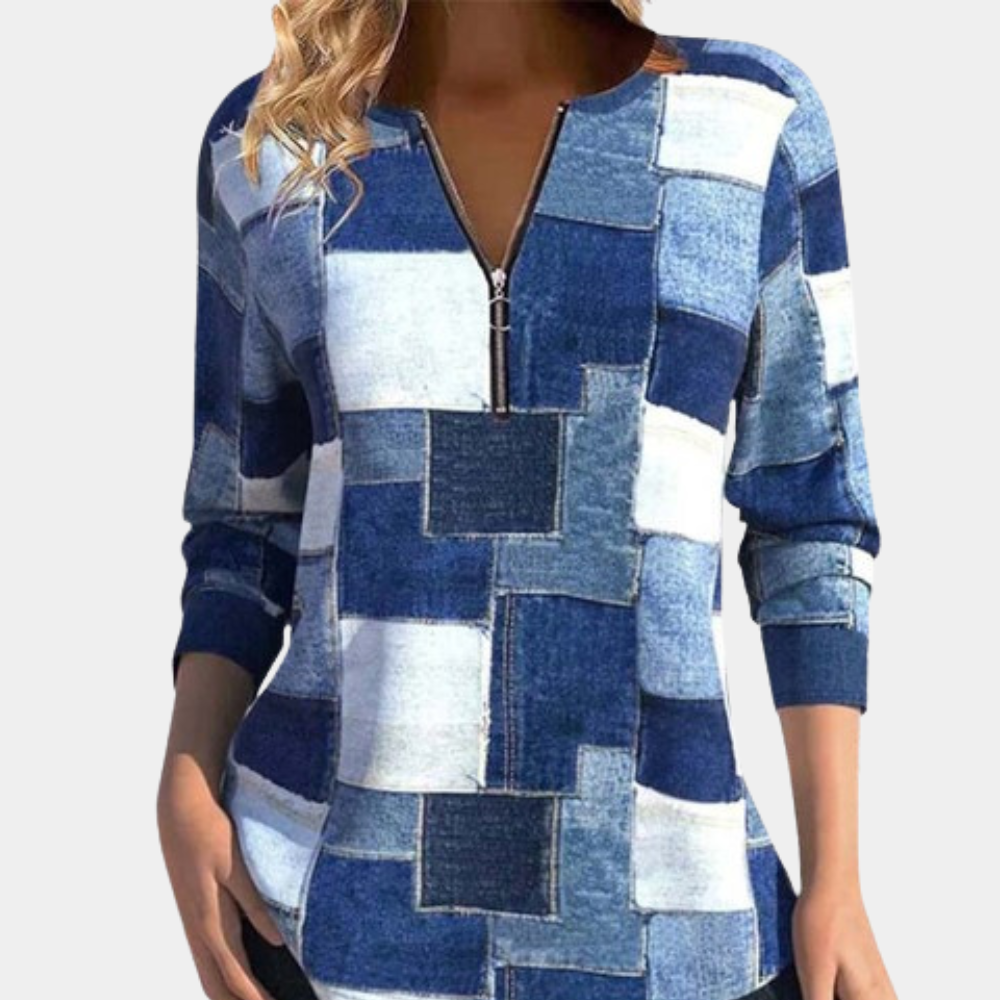 Hanne-Maria | Pullover mit halbem Reißverschluss und geometrischem Muster
