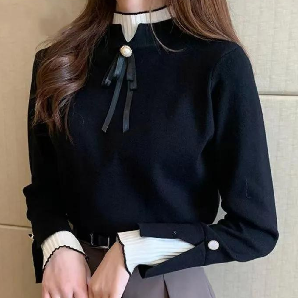 Grete-Luise | Pullover mit Stehkragen und femininem Banddetail