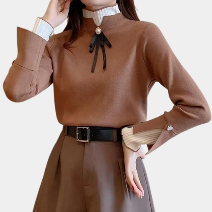 Grete-Luise | Pullover mit Stehkragen und femininem Banddetail