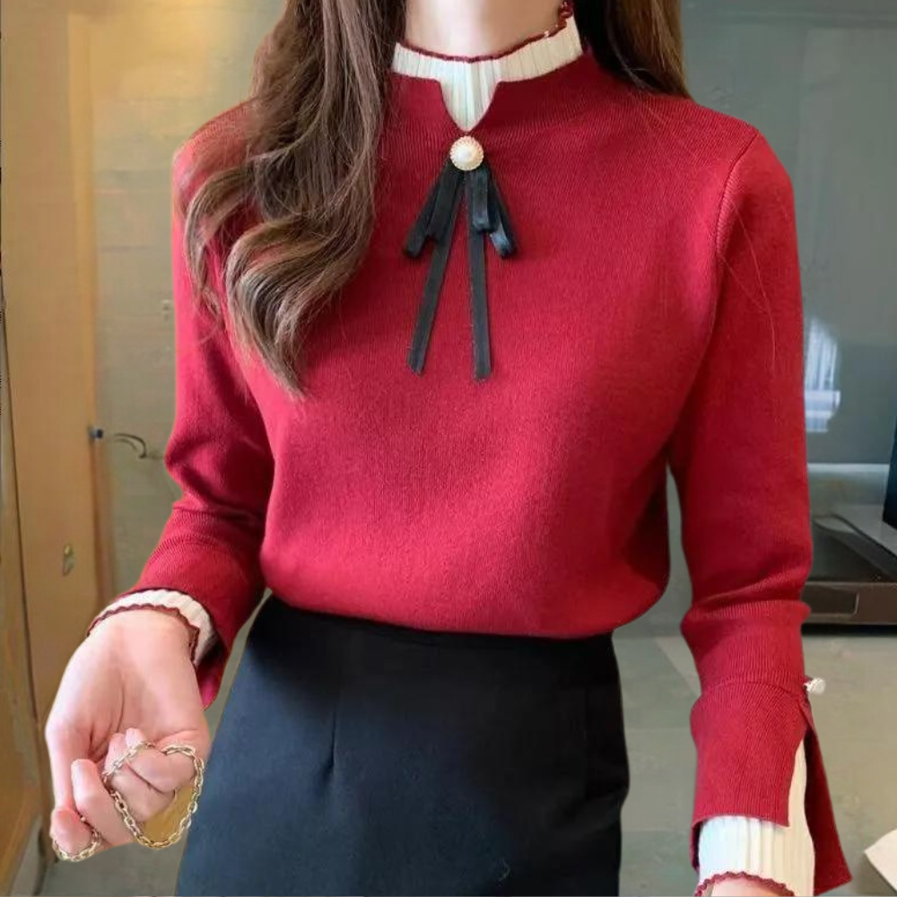 Grete-Luise | Pullover mit Stehkragen und femininem Banddetail