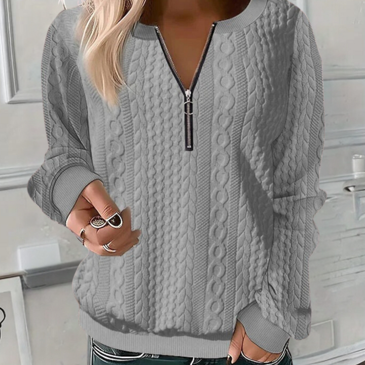Berta-Kathrin | Zopfstrick-Pullover mit halbem Reißverschluss