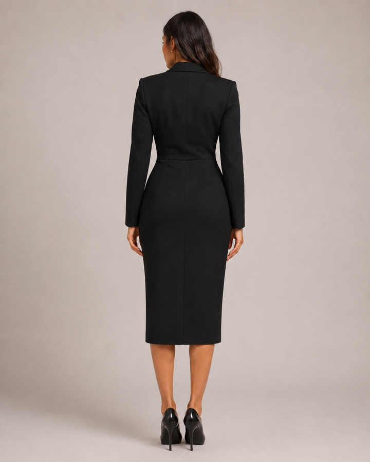 Grete-Maria | Tailliertes Blazerkleid mit Knopfleiste und V-Ausschnitt