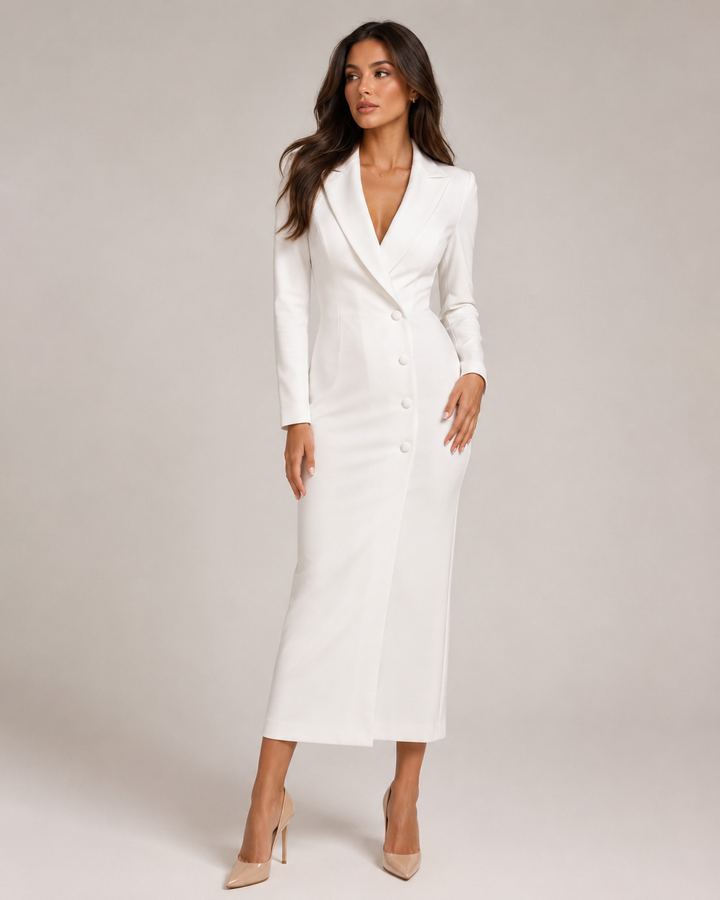 Grete-Maria | Tailliertes Blazerkleid mit Knopfleiste und V-Ausschnitt
