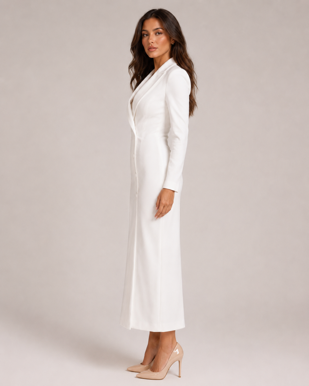 Grete-Maria | Tailliertes Blazerkleid mit Knopfleiste und V-Ausschnitt