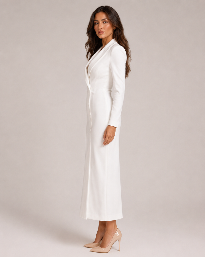 Grete-Maria | Tailliertes Blazerkleid mit Knopfleiste und V-Ausschnitt