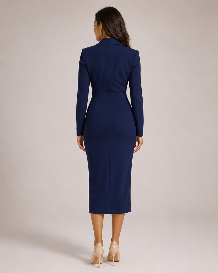 Grete-Maria | Tailliertes Blazerkleid mit Knopfleiste und V-Ausschnitt
