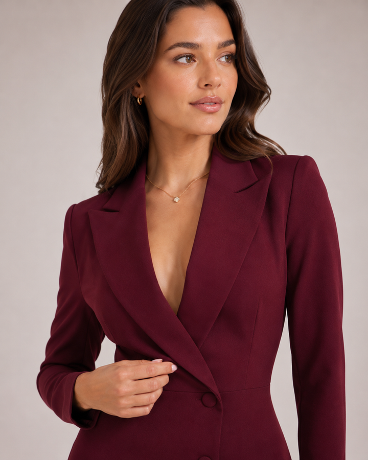 Grete-Maria | Tailliertes Blazerkleid mit Knopfleiste und V-Ausschnitt