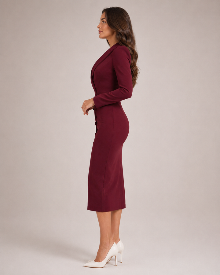 Grete-Maria | Tailliertes Blazerkleid mit Knopfleiste und V-Ausschnitt