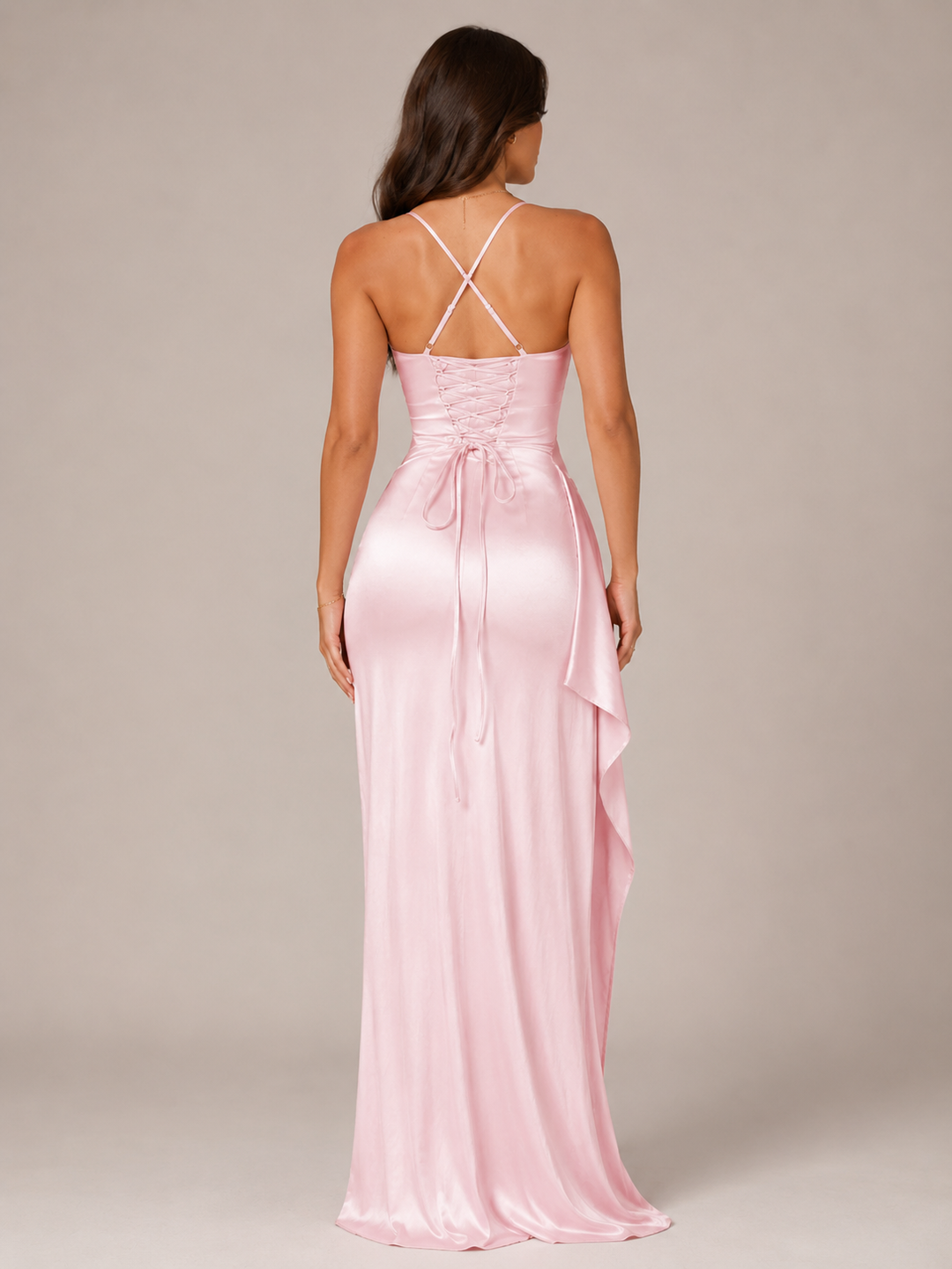Elsa-Lene | Drapiertes Maxikleid mit Wasserfallausschnitt und hohem Schlitz