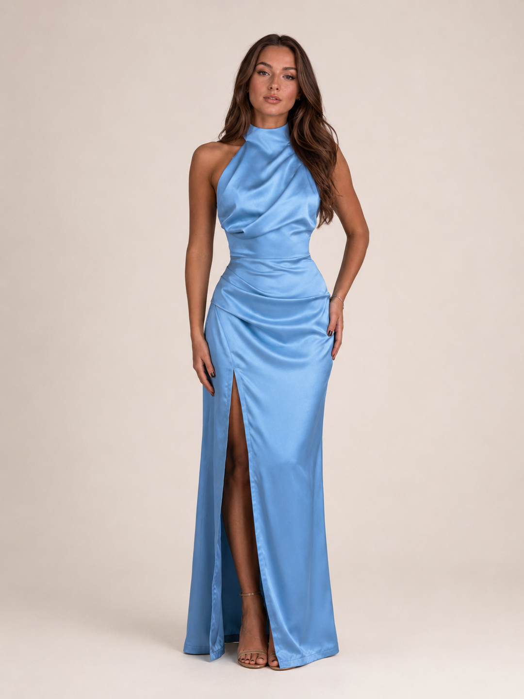 Marie-Hilde | Neckholder-Abendkleid in Satin-Optik mit offenem Rücken