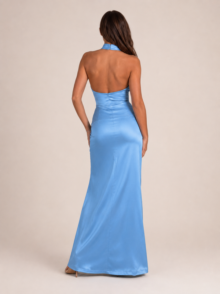 Marie-Hilde | Neckholder-Abendkleid in Satin-Optik mit offenem Rücken