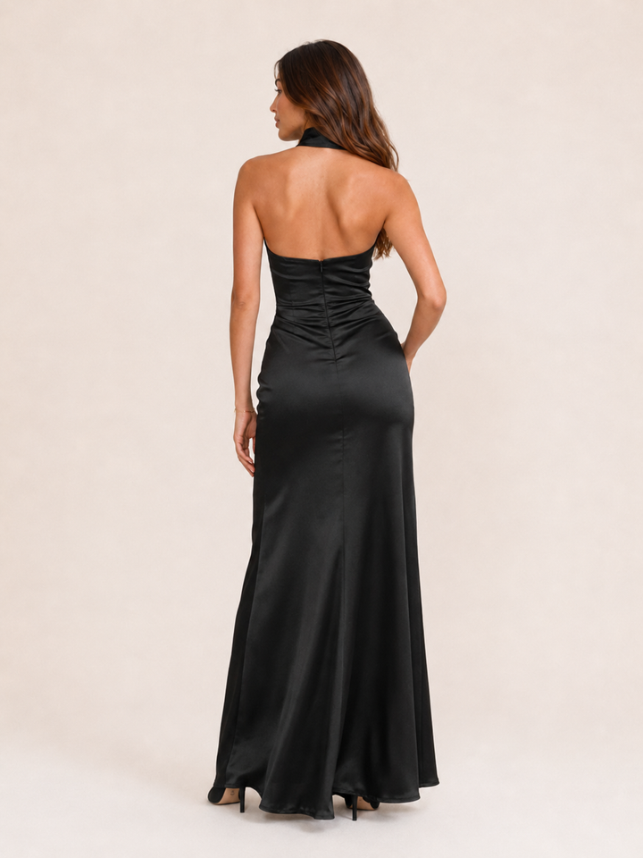 Marie-Hilde | Neckholder-Abendkleid in Satin-Optik mit offenem Rücken