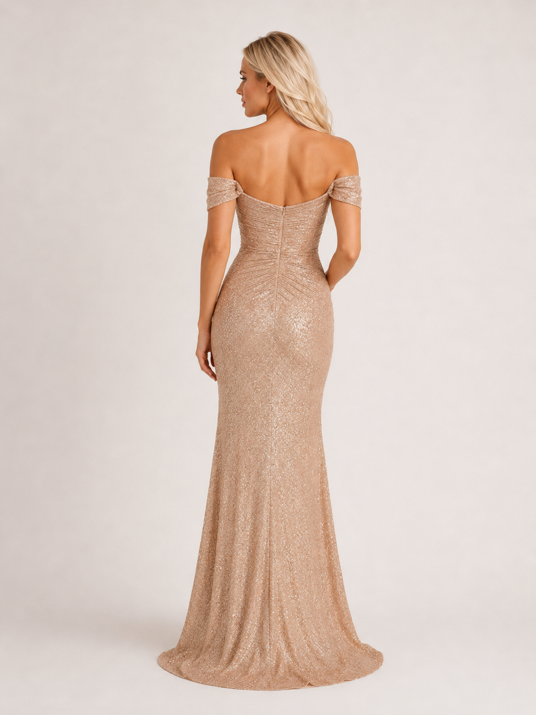 Elsa-Sophie | Pailletten-Abendkleid mit Off-Shoulder-Ausschnitt und hohem Beinschlitz