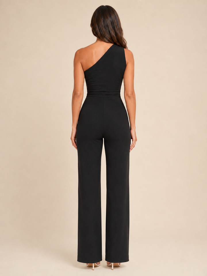 Tabea | One-Shoulder-Jumpsuit mit Bindegürtel und weitem Bein