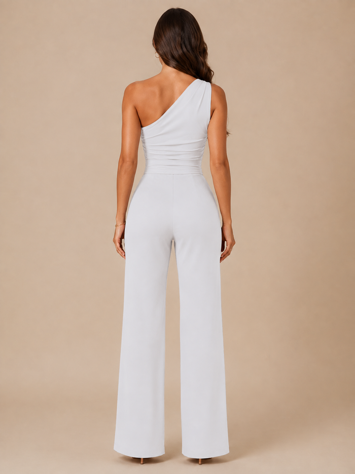 Tabea | One-Shoulder-Jumpsuit mit Bindegürtel und weitem Bein