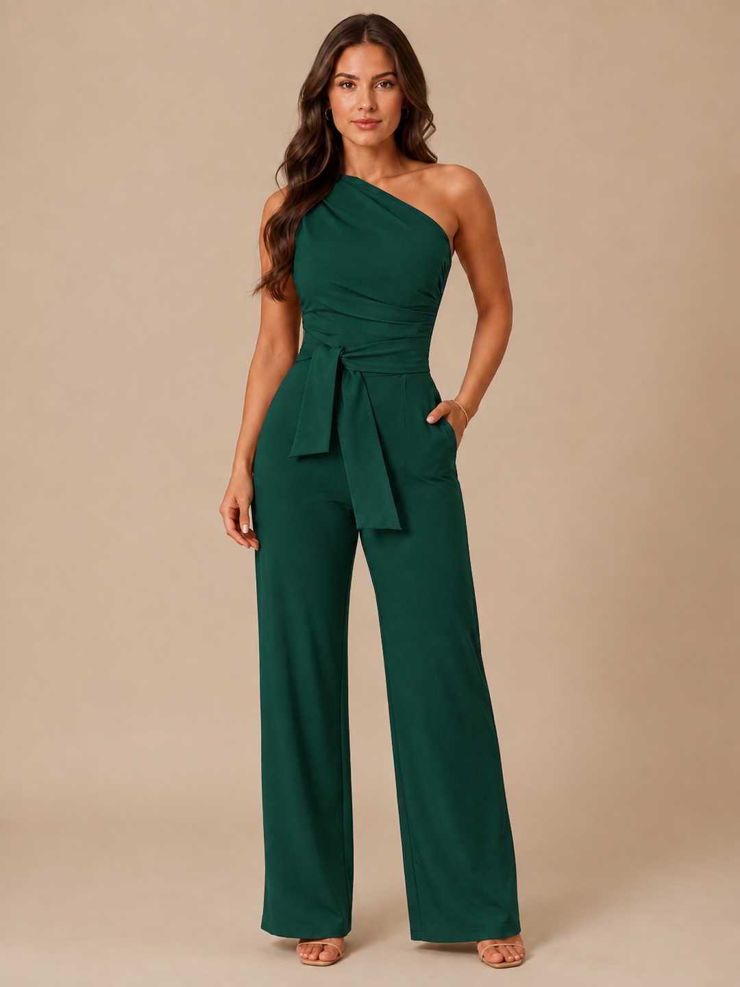 Tabea | One-Shoulder-Jumpsuit mit Bindegürtel und weitem Bein