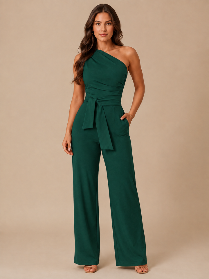 Tabea | One-Shoulder-Jumpsuit mit Bindegürtel und weitem Bein