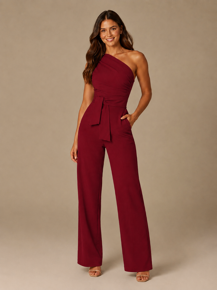 Tabea | One-Shoulder-Jumpsuit mit Bindegürtel und weitem Bein