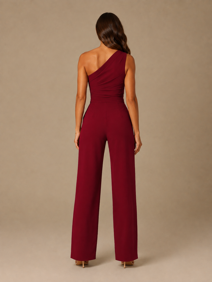 Tabea | One-Shoulder-Jumpsuit mit Bindegürtel und weitem Bein