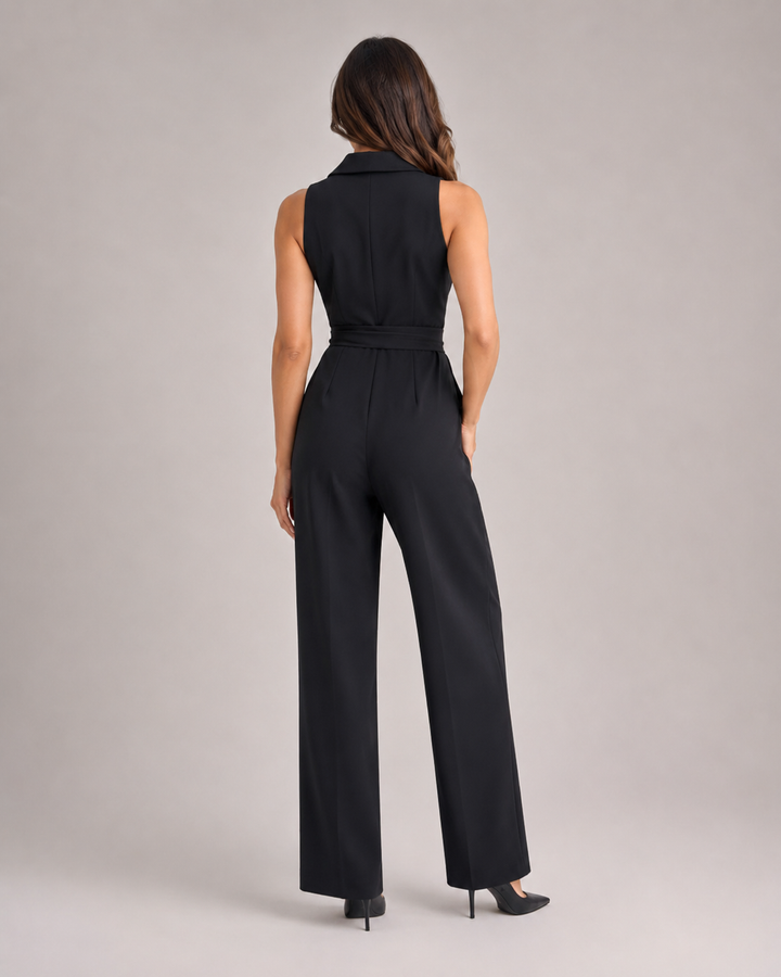 Berta-Luise | Ärmelloser Jumpsuit mit Schalkragen und Bindegürtel