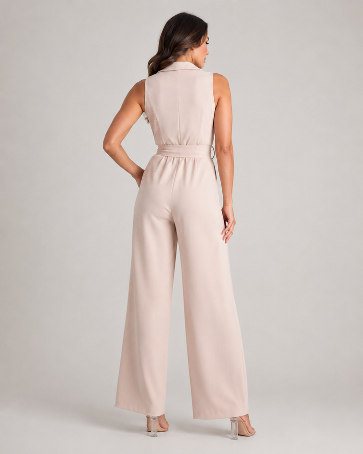 Berta-Luise | Ärmelloser Jumpsuit mit Schalkragen und Bindegürtel
