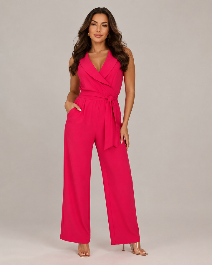 Berta-Luise | Ärmelloser Jumpsuit mit Schalkragen und Bindegürtel