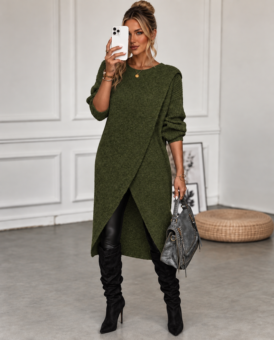 Hanne-Minna | Strickkleid mit Wickeldesign und langen Ärmeln