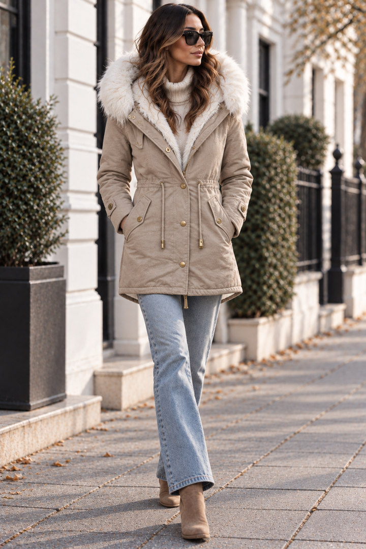 Ida | Übergangsjacke mit Fellfutter und kuscheliger Kapuze