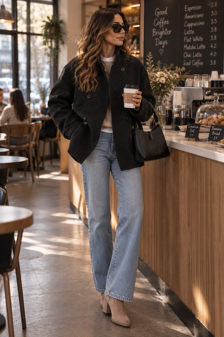 Winifred | Karierter Tweed-Mantel mit Knopfleiste