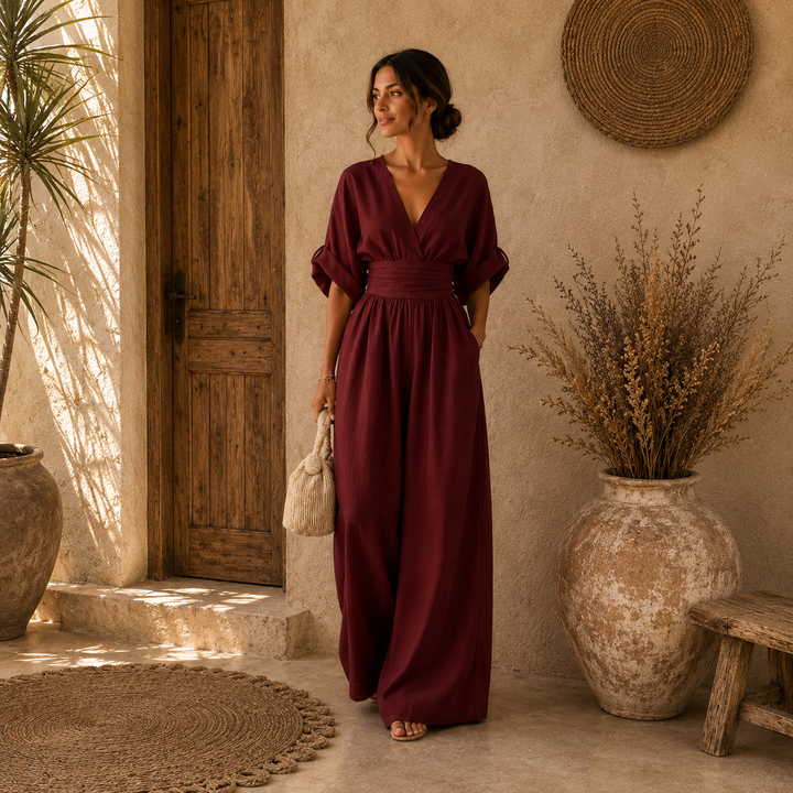 Daniela | Eleganter Jumpsuit mit V-Ausschnitt und weitem Bein