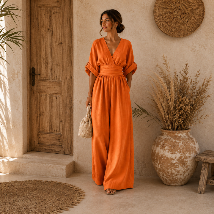 Daniela | Eleganter Jumpsuit mit V-Ausschnitt und weitem Bein