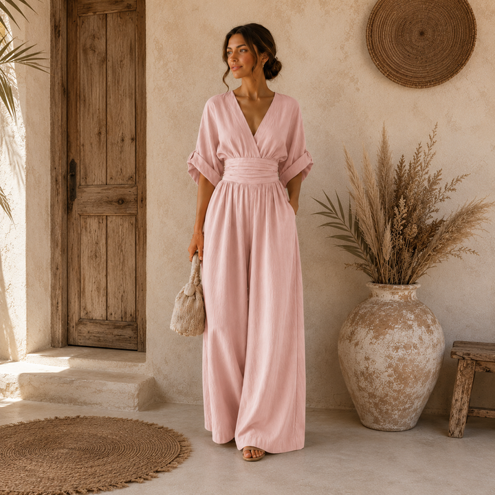 Daniela | Eleganter Jumpsuit mit V-Ausschnitt und weitem Bein