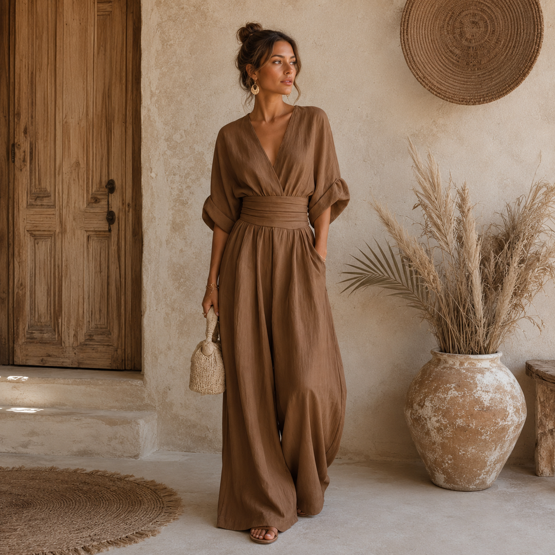 Daniela | Eleganter Jumpsuit mit V-Ausschnitt und weitem Bein