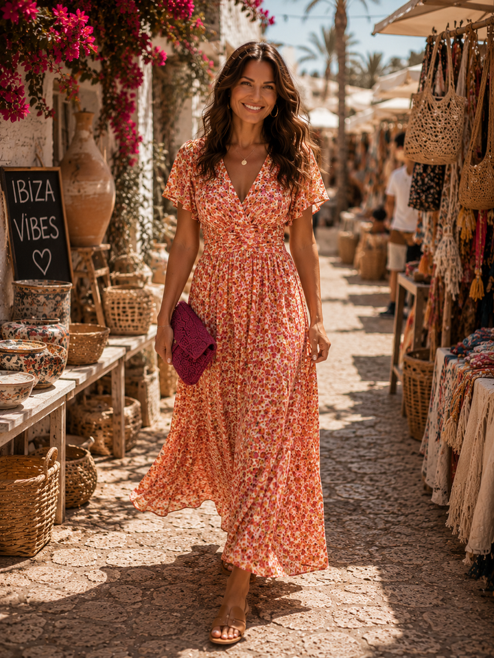 Élina | Lange fließende Blumenrobe